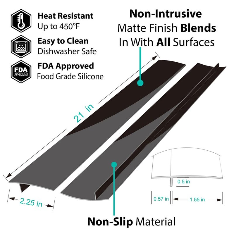 Mofason Stove Gap Covers, Kitchen Silicone Oven Gap Filler â€“ 21 Inches Countertop Strips Gap Guard, Easy to Clean (Black) - Image 2